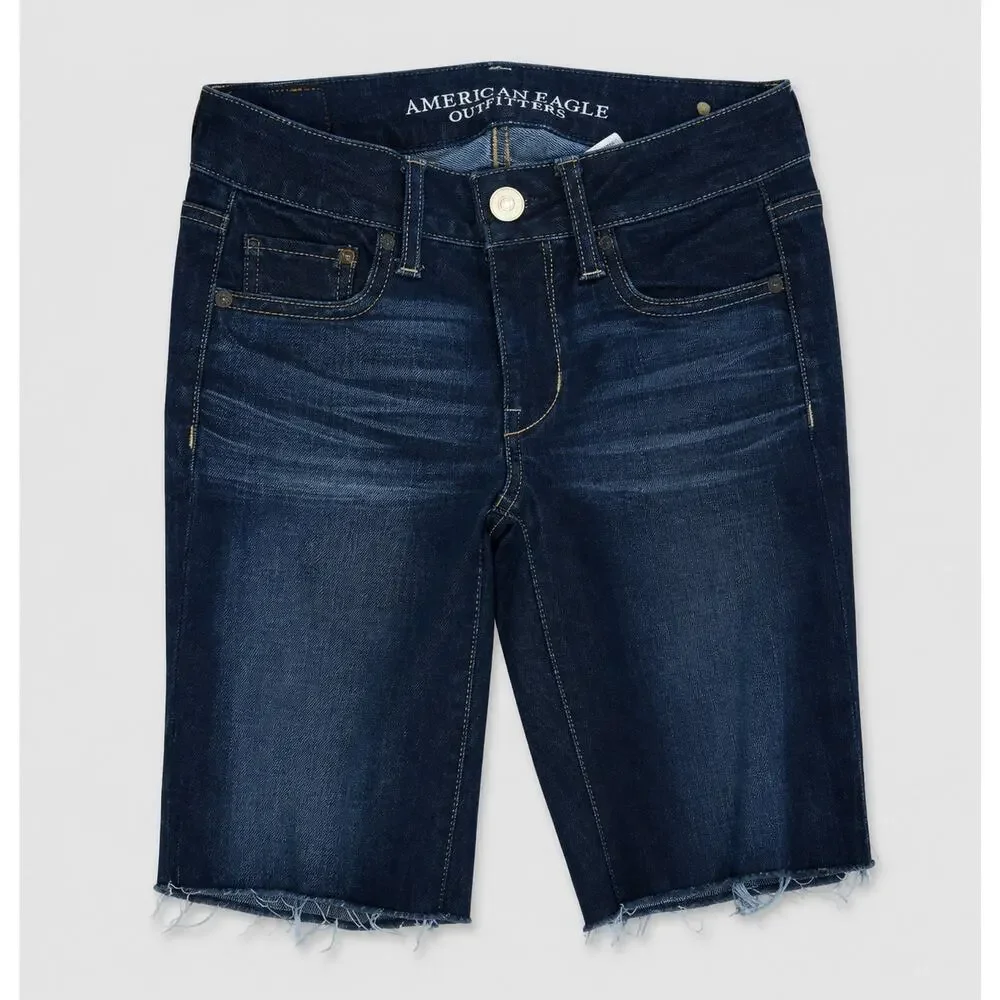 American Eagle Super Stretch Denim Bermuda Shorts Size 0 Raw Hem